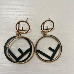 Fendi Logo Gold & Black Earrings